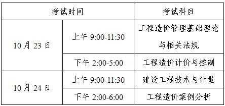 2010年造價(jià)工程師考試時(shí)間