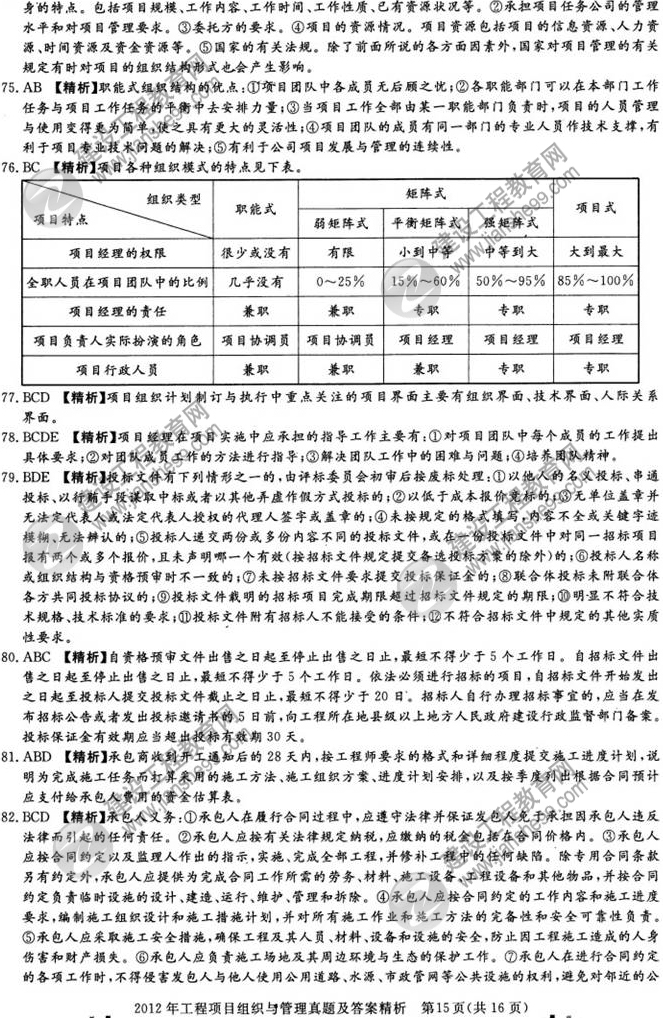 2012年咨詢(xún)工程師考試工程項(xiàng)目組織與管理試題及答案