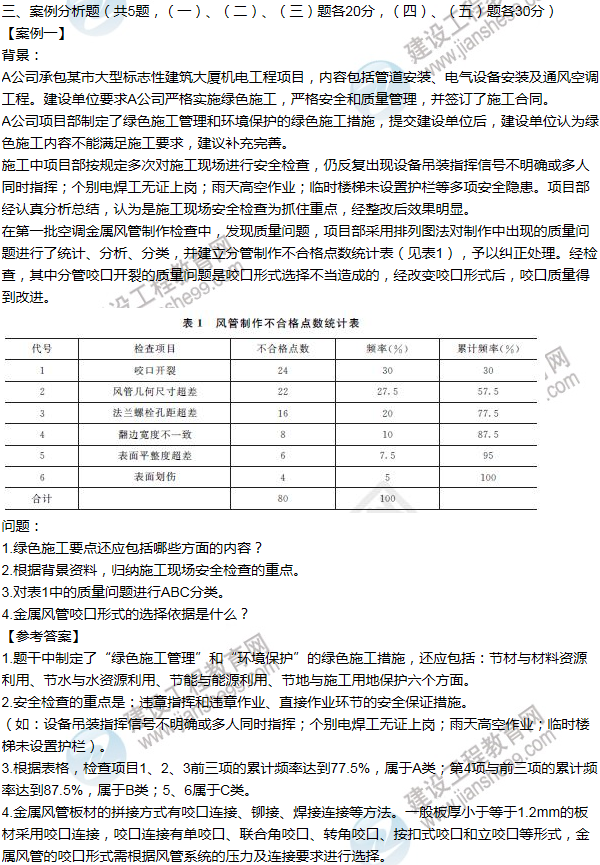 2015年一級建造師機電工程試題及答案(案例一)