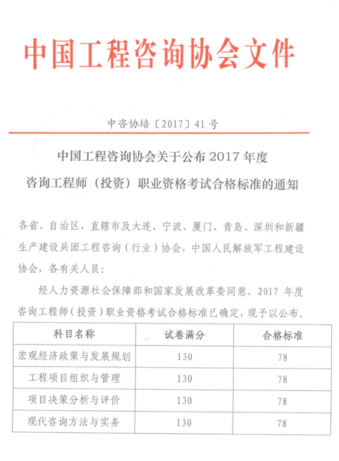 2017年咨詢工程師考試成績合格標(biāo)準(zhǔn)已公布