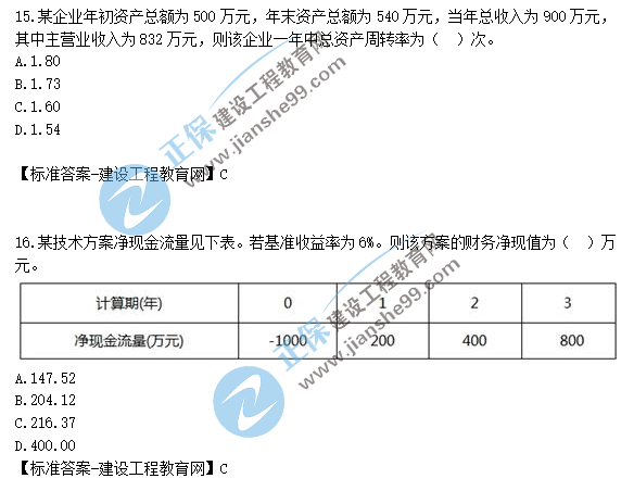 一建工程經(jīng)濟試題解析