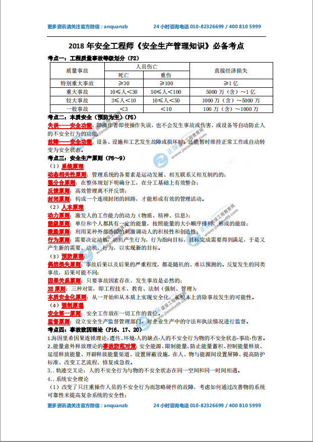 2018年安全工程師《安全生產(chǎn)管理知識》必備考點